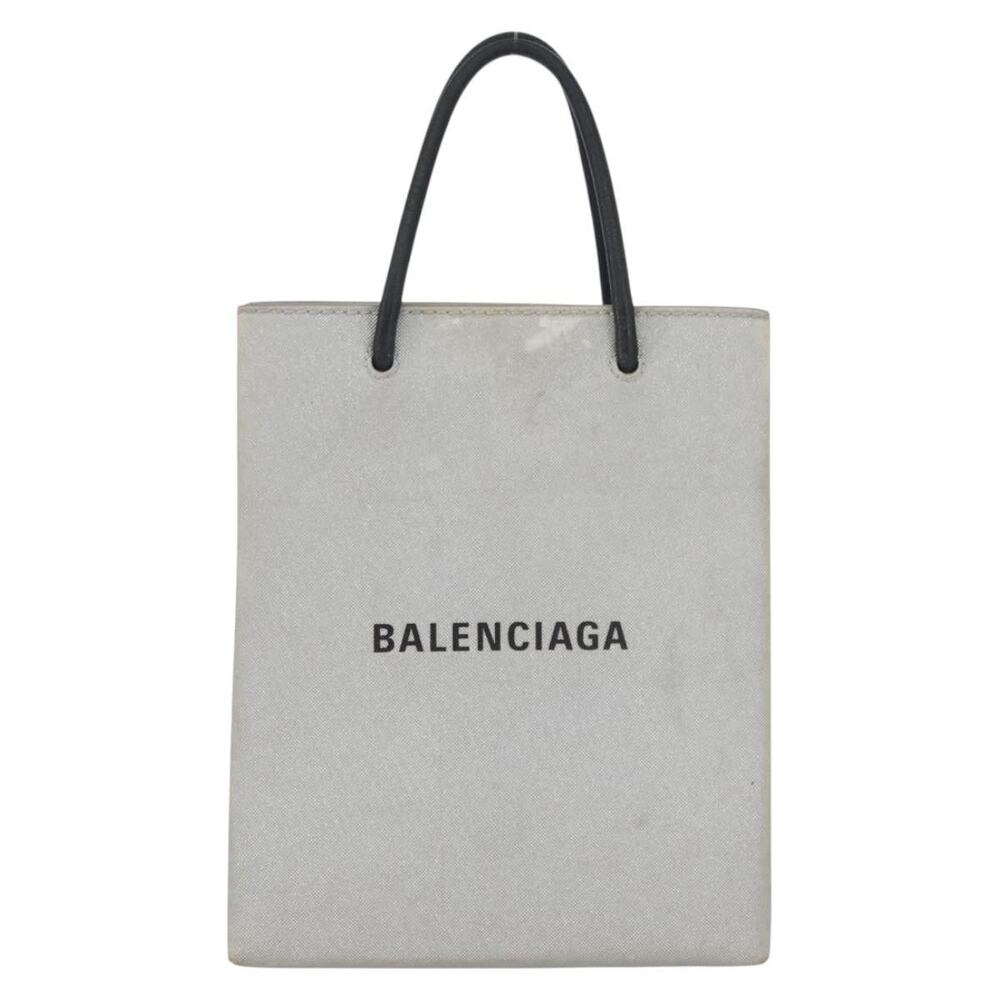 Balenciaga Coated Canvas Shopping Tote Bag Silver